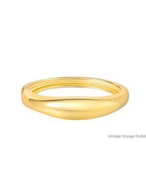14K Gold Plated Chunky Cuff Bracelet Set 2PC Wide Hinged Bangle for Women
